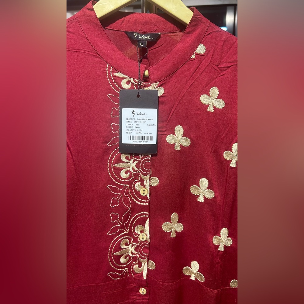 Embroidery kurta wine- colour Reyon - Picture 3 of 11